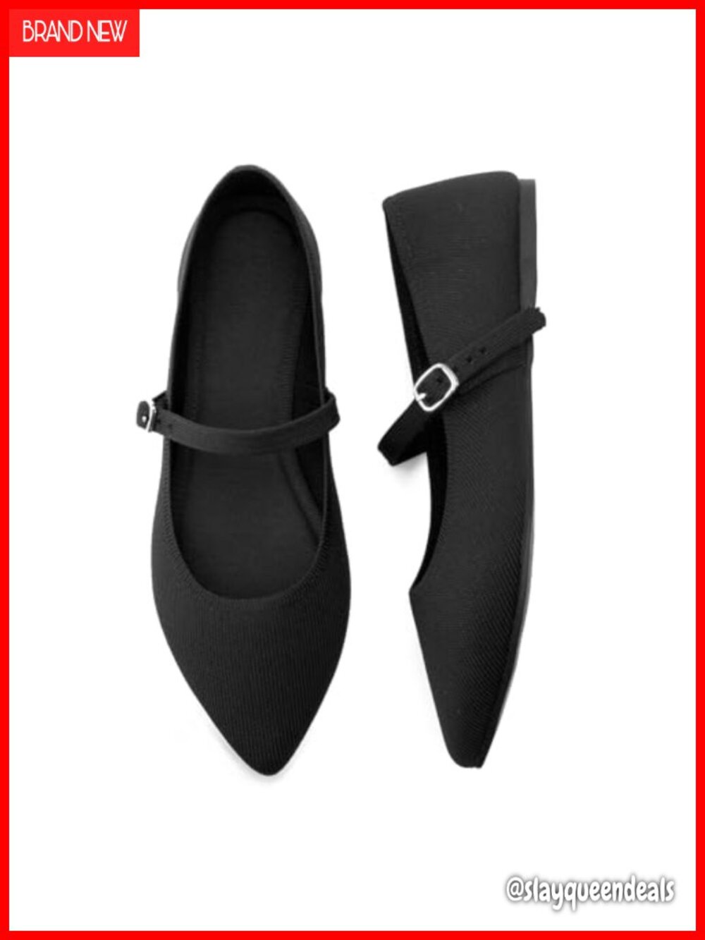 Knit Pointed Toe Ballet Flats Adjustable Strap Comfortable Washable